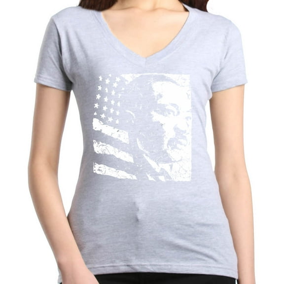 Shop4Ever Women's Martin Luther King Jr. Slim Fit V-Neck T-Shirt Small Sports Grey