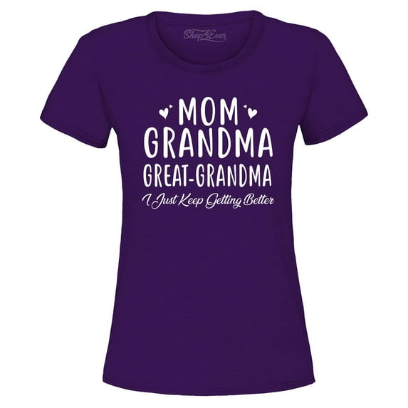 Shop4Ever Women's Mom Grandma Great-Grandma Graphic T-Shirt Small Purple