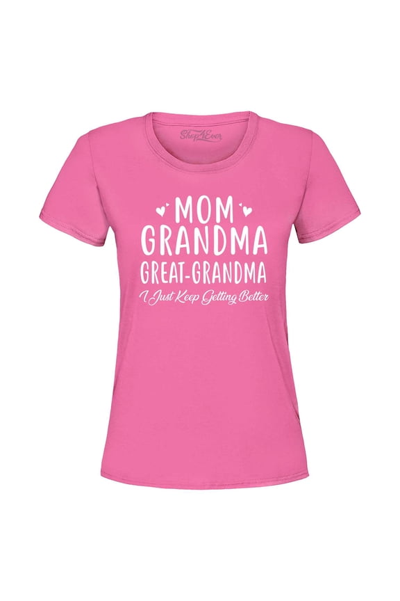 Women's Mom Grandma Great-Grandma Graphic T-Shirt X-Large Azalea Pink
