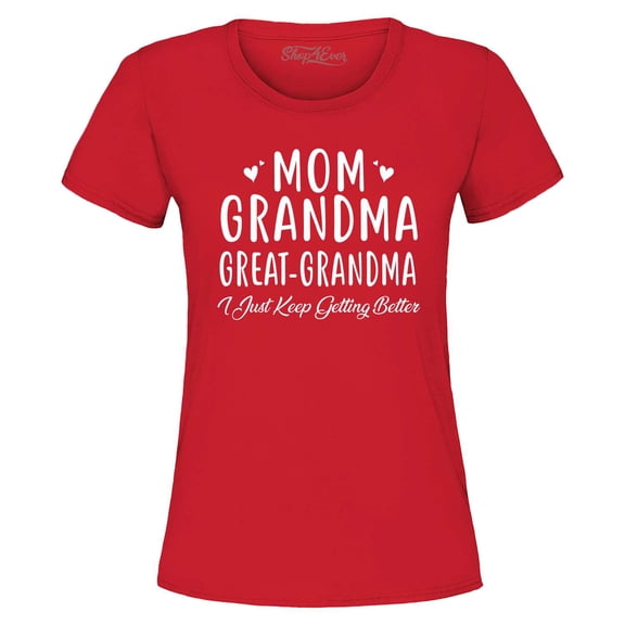 Shop4Ever Women's Mom Grandma Great-Grandma Graphic T-Shirt XX-Large Red