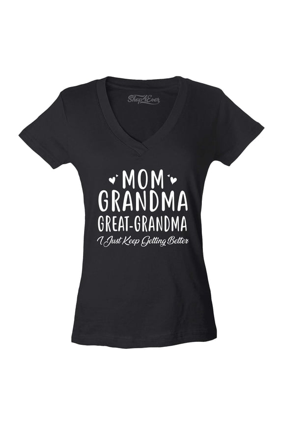 Women's Mom Grandma Great-Grandma Slim Fit V-Neck T-Shirt Small Black