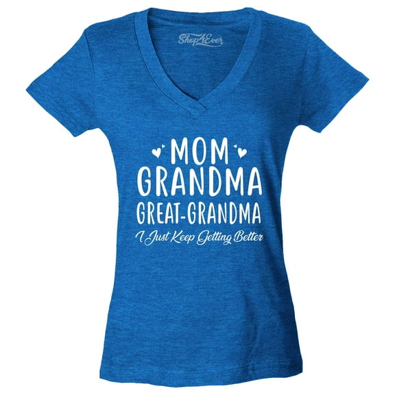 Shop4Ever Women's Mom Grandma Great-Grandma Slim Fit V-Neck T-Shirt X-Large Heather Royal Blue