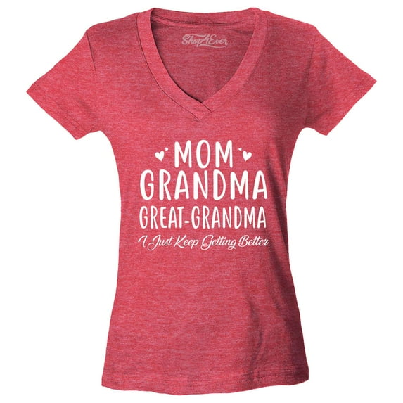 Shop4Ever Women's Mom Grandma Great-Grandma Slim Fit V-Neck T-Shirt X-Small Heather Red
