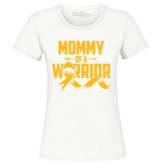 Shop4Ever Women's Mommy of a Warrior Graphic T-Shirt Small White