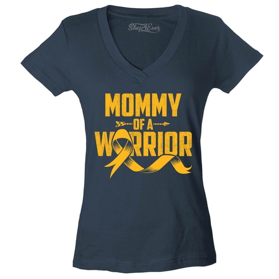 Shop4Ever Women's Mommy of a Warrior Slim Fit V-Neck T-Shirt XX-Large Charcoal