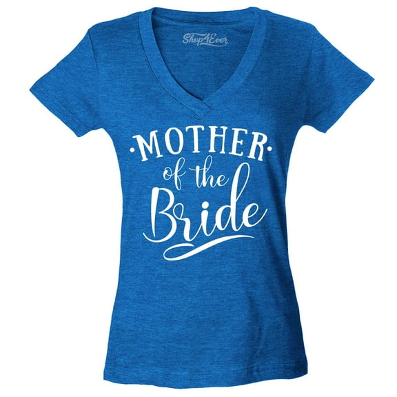 Shop4Ever Women's Mother of the Bride Wedding Slim Fit V-Neck T-Shirt Large Heather Royal Blue