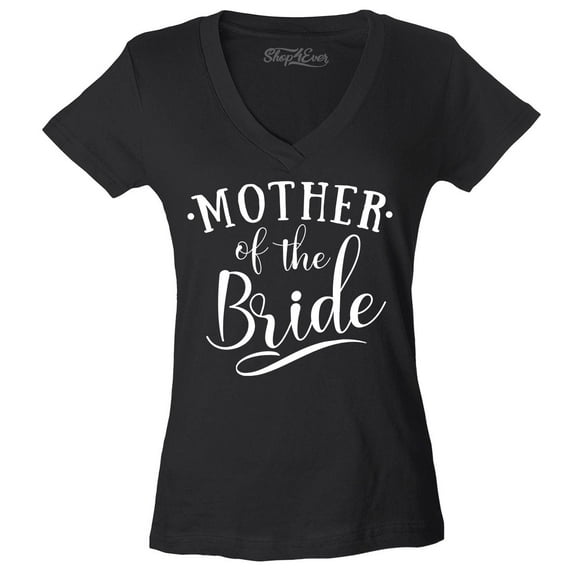 Shop4Ever Women's Mother of the Bride Wedding Slim Fit V-Neck T-Shirt X-Large Black