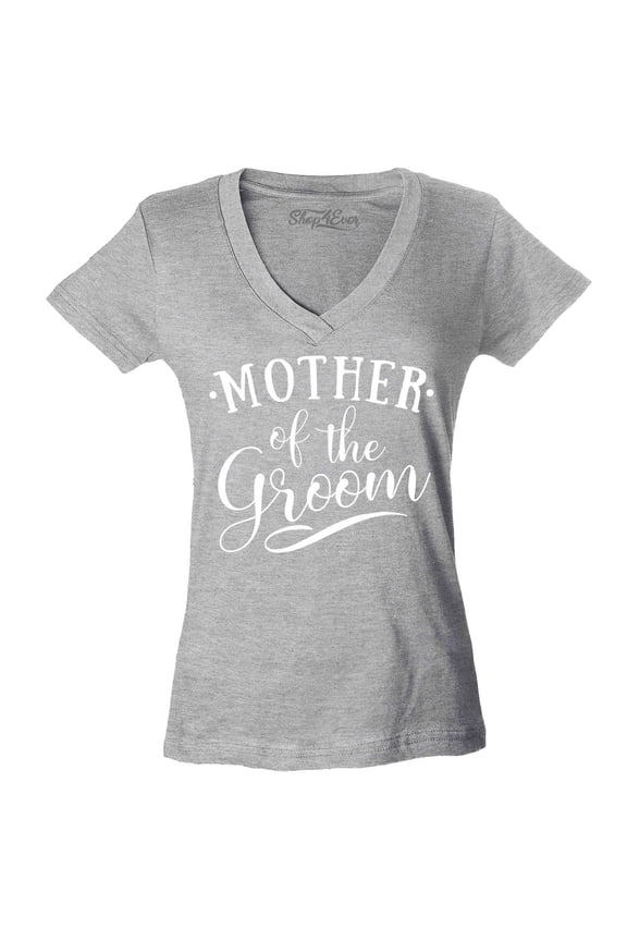 Women's Mother of the Groom Wedding Slim Fit V-Neck T-Shirt Medium Sports Grey