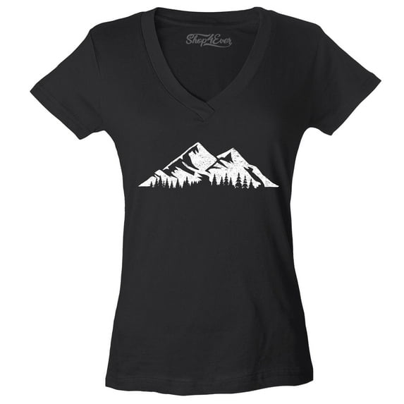 Shop4Ever Women's Mountains Scenery Nature Wildlife Slim Fit V-Neck T-Shirt Large Black