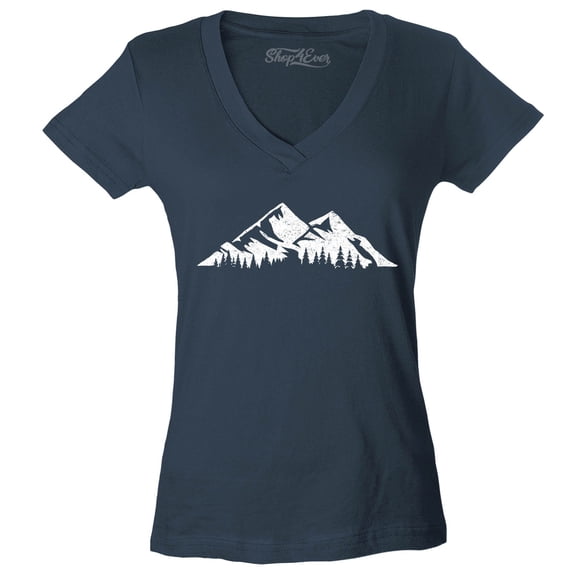 Shop4Ever Women's Mountains Scenery Nature Wildlife Slim Fit V-Neck T-Shirt Medium Charcoal