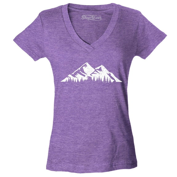 Shop4Ever Women's Mountains Scenery Nature Wildlife Slim Fit V-Neck T-Shirt X-Large Heather Purple