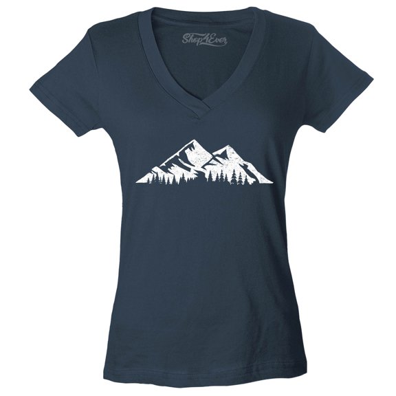 Shop4Ever Women's Mountains Scenery Nature Wildlife Slim Fit V-Neck T-Shirt X-Small Charcoal