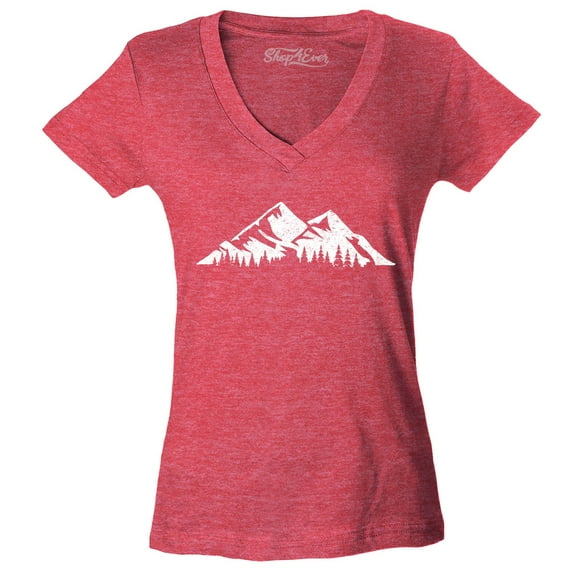 Shop4Ever Women's Mountains Scenery Nature Wildlife Slim Fit V-Neck T-Shirt XX-Large Heather Red