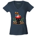 thumbnail image 1 of Shop4Ever Women's Mushroom Cat Cottagecore Slim Fit V-Neck T-Shirt X-Large Charcoal, 1 of 5