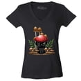 thumbnail image 1 of Shop4Ever Women's Mushroom Cat Cottagecore Slim Fit V-Neck T-Shirt XX-Large Black, 1 of 5