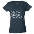 thumbnail image 1 of Shop4Ever Women's My Dog Thinks I'm Cool Slim Fit V-Neck T-Shirt X-Small Charcoal, 1 of 5