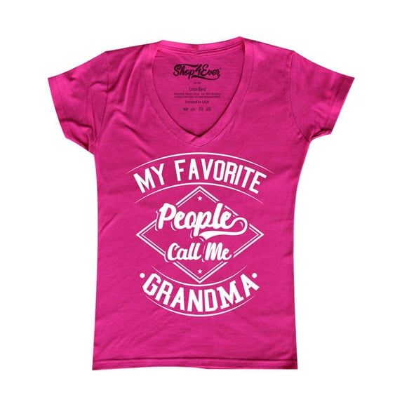 Shop4Ever Women's My Favorite People Call Me Grandma Slim Fit V-Neck T-Shirt Small Pink