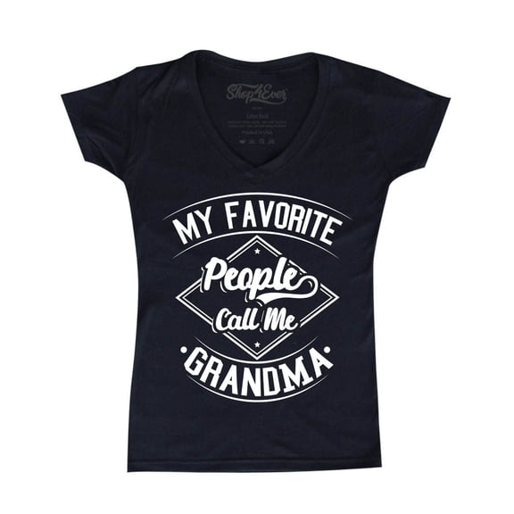 Shop4Ever Women's My Favorite People Call Me Grandma Slim Fit V-Neck T-Shirt X-Large Black