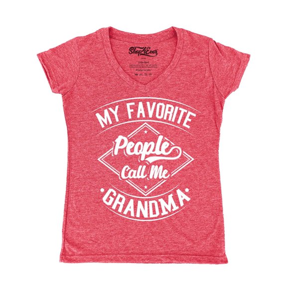 Shop4Ever Women's My Favorite People Call Me Grandma Slim Fit V-Neck T-Shirt X-Large Heather Red