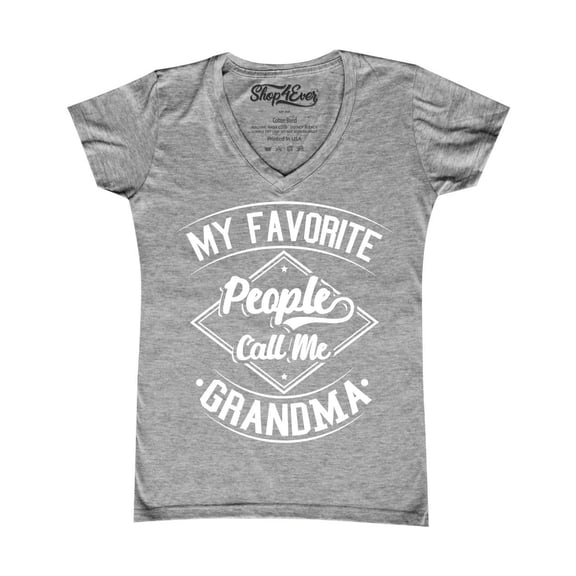 Shop4Ever Women's My Favorite People Call Me Grandma Slim Fit V-Neck T-Shirt X-Large Sports Grey