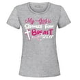 thumbnail image 1 of Shop4Ever Women's My God is Stronger Than Breast Cancer Graphic T-Shirt X-Large Sports Grey, 1 of 5