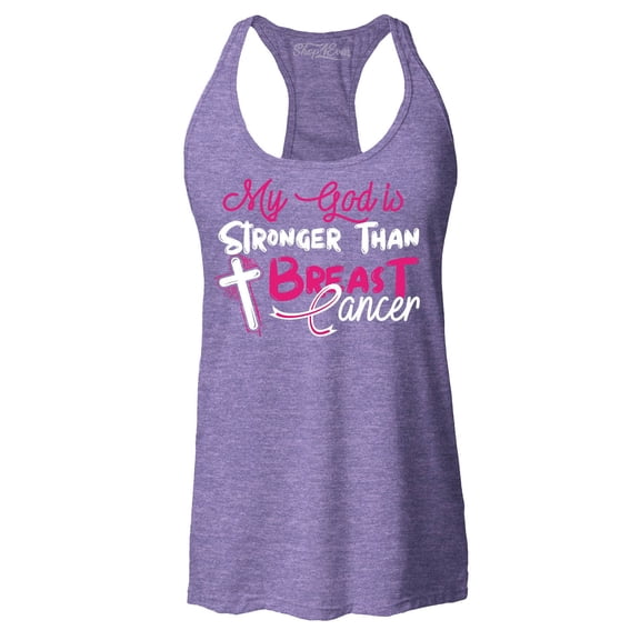 Shop4Ever Women's My God is Stronger Than Breast Cancer Racerback Tank Top Large Purple