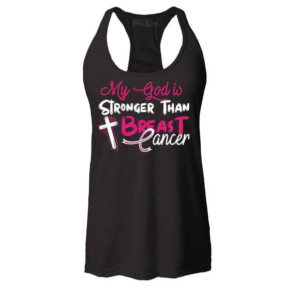 Shop4Ever Women's My God is Stronger Than Breast Cancer Racerback Tank Top X-Small Black