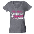 thumbnail image 1 of Shop4Ever Women's My God is Stronger Than Breast Cancer Slim Fit V-Neck T-Shirt Large Heather Charcoal, 1 of 5