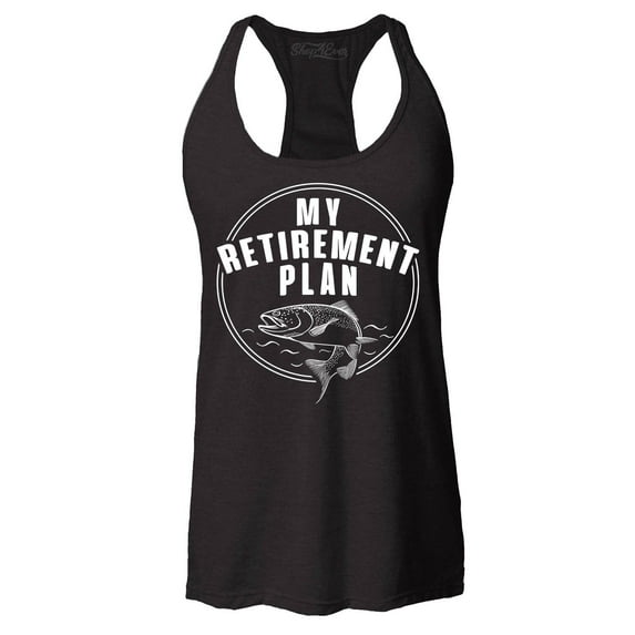 Shop4Ever Women's My Retirement Plan Fishing Racerback Tank Top Medium Black