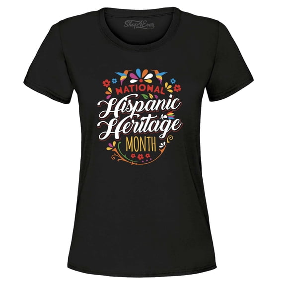 Shop4Ever Women's National Hispanic Heritage Month Graphic T-Shirt X-Large Black