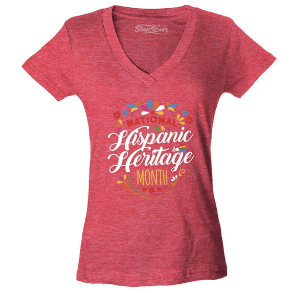 Shop4Ever Women's National Hispanic Heritage Month Slim Fit V-Neck T-Shirt Medium Heather Red