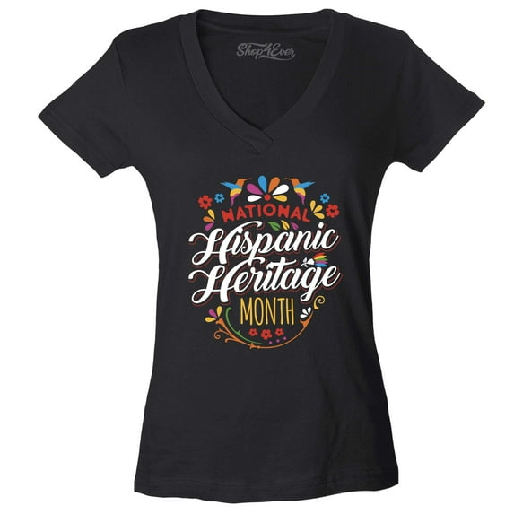 Shop4Ever Women's National Hispanic Heritage Month Slim Fit V-Neck T-Shirt X-Small Black