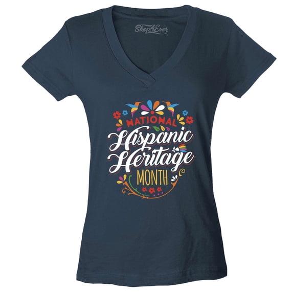 Shop4Ever Women's National Hispanic Heritage Month Slim Fit V-Neck T-Shirt XX-Large Charcoal
