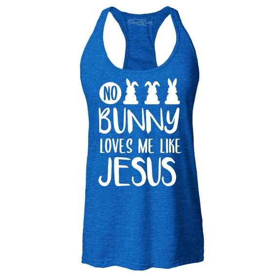 Shop4Ever Women's No Bunny Loves Me Like Jesus Easter Racerback Tank Top XX-Large Royal Blue