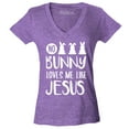 thumbnail image 1 of Shop4Ever Women's No Bunny Loves Me Like Jesus Easter  Slim Fit V-Neck T-Shirt Medium Heather Purple, 1 of 5