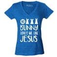 thumbnail image 1 of Shop4Ever Women's No Bunny Loves Me Like Jesus Easter  Slim Fit V-Neck T-Shirt Small Heather Royal Blue, 1 of 5