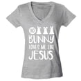thumbnail image 1 of Shop4Ever Women's No Bunny Loves Me Like Jesus Easter  Slim Fit V-Neck T-Shirt X-Large Sports Grey, 1 of 5
