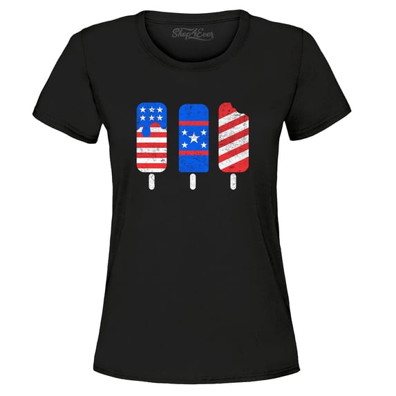 Shop4Ever Women's Patriotic Popsicles Ice Cream 4th of July Graphic T-Shirt XXX-Large Black