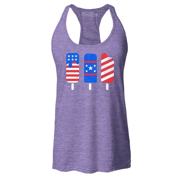 Shop4Ever Women's Patriotic Popsicles Ice Cream 4th of July Racerback Tank Top X-Large Purple