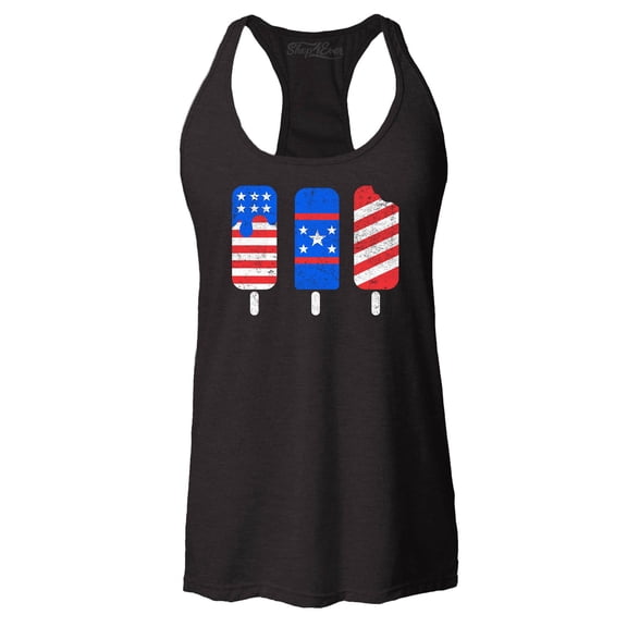 Shop4Ever Women's Patriotic Popsicles Ice Cream 4th of July Racerback Tank Top XX-Large Black