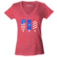 thumbnail image 1 of Shop4Ever Women's Patriotic Popsicles Ice Cream 4th of July Slim Fit V-Neck T-Shirt Small Heather Red, 1 of 5