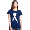 thumbnail image 1 of Shop4Ever Women's Pink Breast Cancer Awareness White Ribbon Graphic T-Shirt Large Navy, 1 of 5
