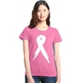 thumbnail image 1 of Shop4Ever Women's Pink Breast Cancer Awareness White Ribbon Graphic T-Shirt Medium Azalea Pink, 1 of 5
