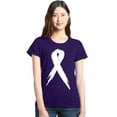 thumbnail image 1 of Shop4Ever Women's Pink Breast Cancer Awareness White Ribbon Graphic T-Shirt Small Purple, 1 of 5