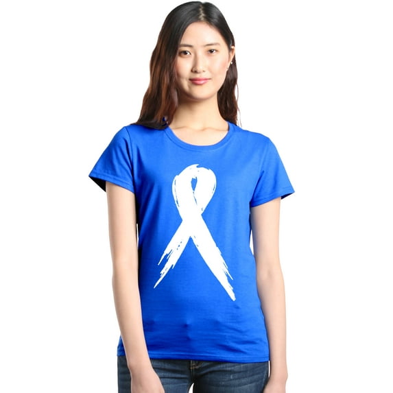 Shop4Ever Women's Pink Breast Cancer Awareness White Ribbon Graphic T-Shirt XX-Large Royal Blue