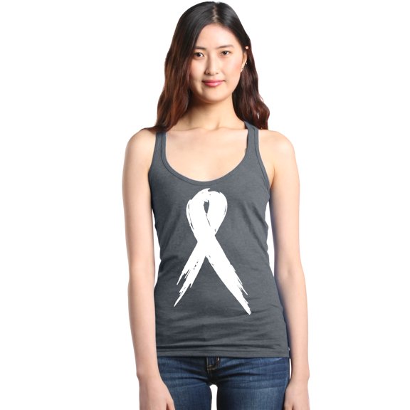 Shop4Ever Women's Pink Breast Cancer Awareness White Ribbon Racerback Tank Top XX-Large Charcoal