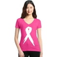 thumbnail image 1 of Shop4Ever Women's Pink Breast Cancer Awareness White Ribbon Slim Fit V-Neck T-Shirt XX-Large Pink, 1 of 5