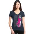 thumbnail image 1 of Shop4Ever Women's Pink Breast Cancer Ribbon American Flag Slim Fit V-Neck T-Shirt Small Charcoal, 1 of 5