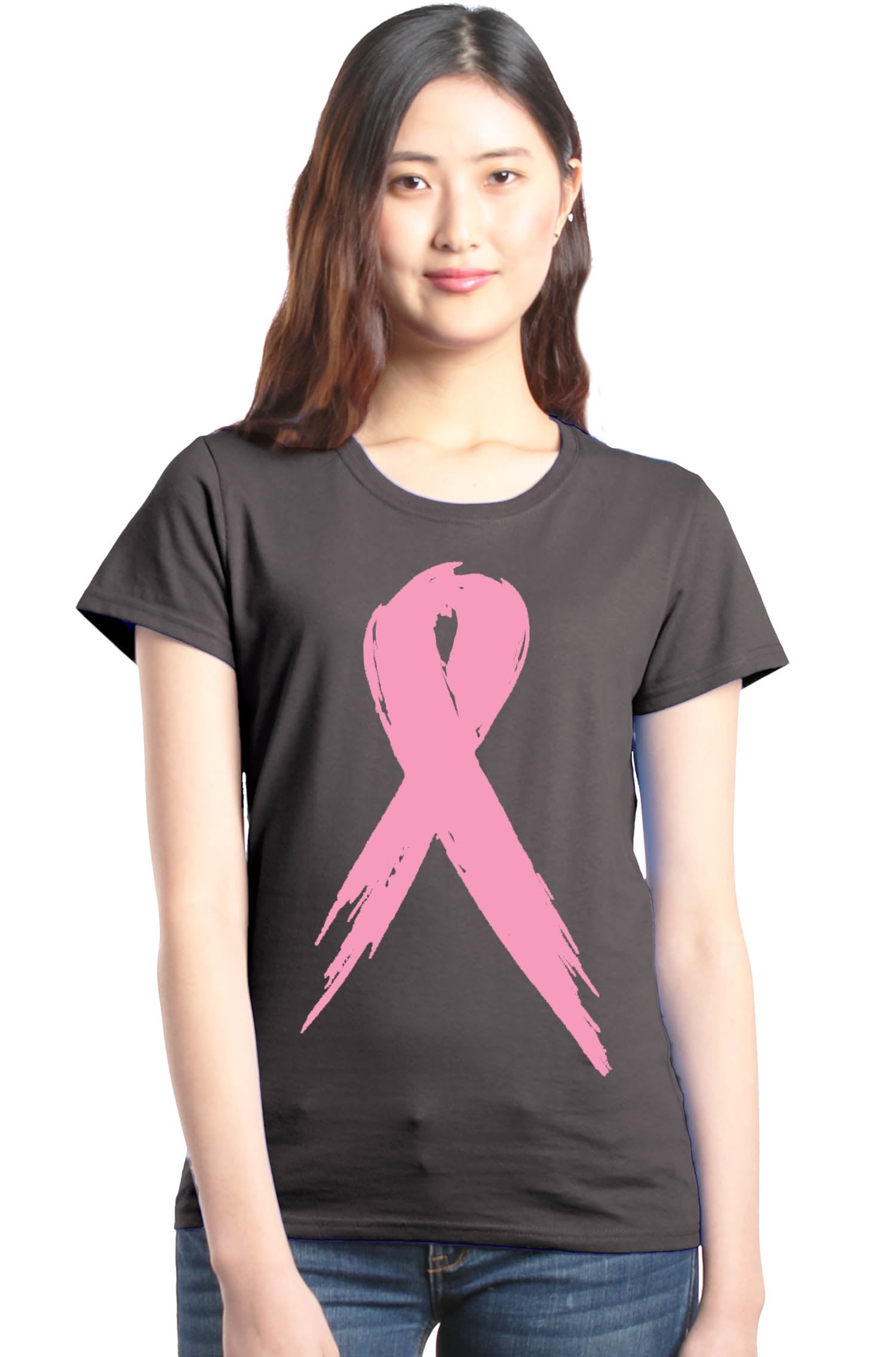 Shop4Ever Women's Pink Breast Cancer Ribbon Awareness Support Graphic T ...