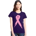 thumbnail image 1 of Shop4Ever Women's Pink Breast Cancer Ribbon Awareness Support Graphic T-Shirt Medium Purple, 1 of 5